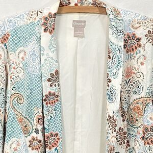 CHICOS Paisley Cardigan Open Front Long Sleeve Blazer Womens 4 - XL White Teal